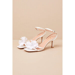 Lulus Aidine White Floral Applique Ankle Strap High Heel Sandals - Size 7.5